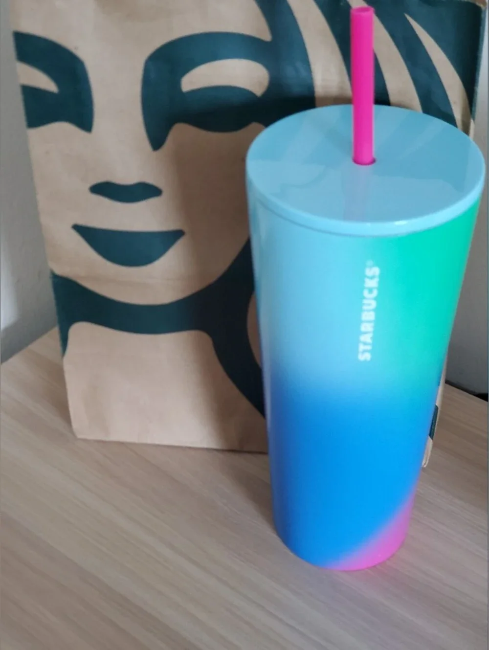 Starbucks Ombre Green Blue Pink Cotton Candy Stainless Steel Tumbler NWT